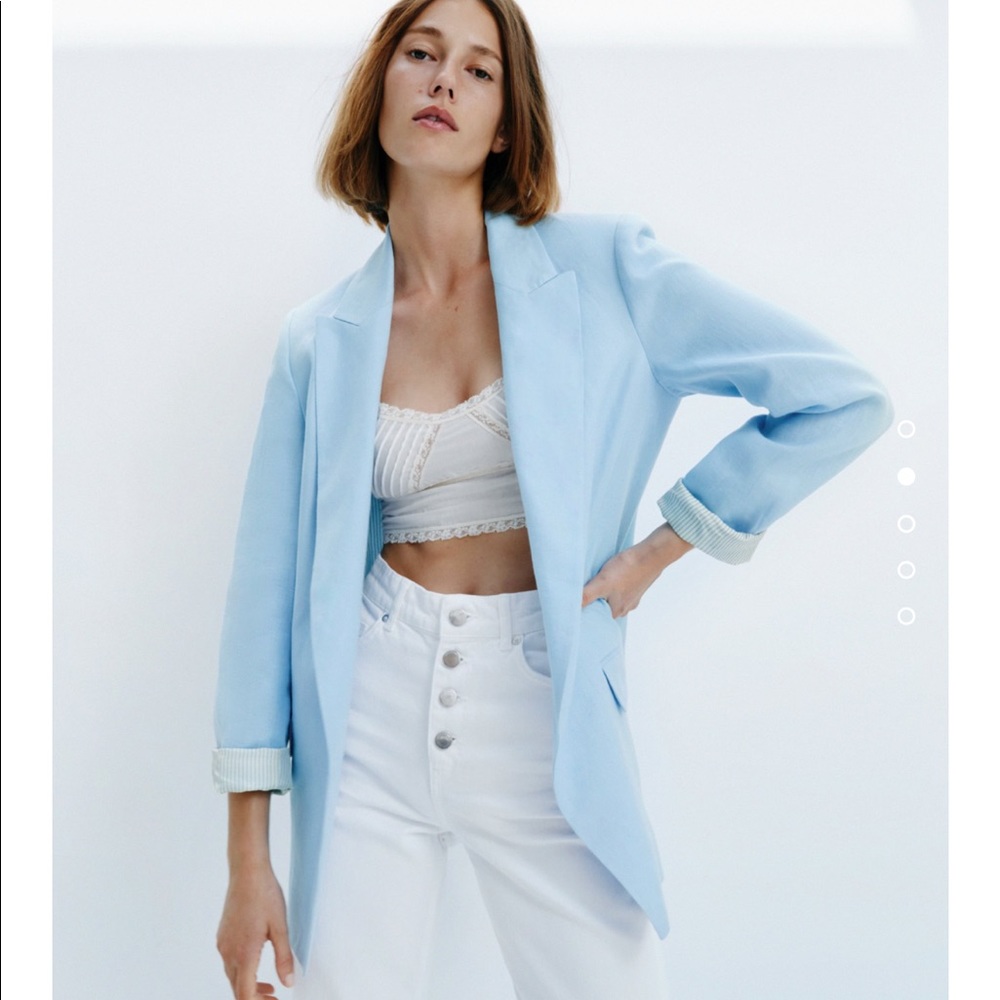 Zara linen blend printed cuff blazer